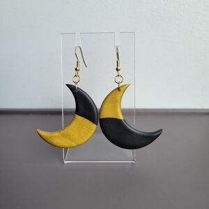 Chic Gold and Black Moon Earrings